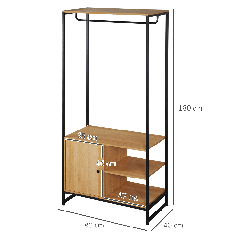 HOMCOM-Appendiabiti-in-Acciaio-e-Legno-Stile-Industriale-con-Scarpiera-e-Ripiani-80x40x180cm