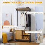 HOMCOM-Appendiabiti-in-Acciaio-e-Legno-Stile-Industriale-con-Scarpiera-e-Ripiani-80x40x180cm