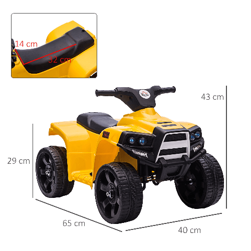 HOMCOM-Quad-Elettrico-per-Bambini-ATV-6V-con-Fari-e-Clacson-Velocita-3km-h-Eta-18-36-Mesi-65x40x43cm-Nero-Giallo