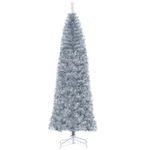 HOMCOM Albero di Natale Artificiale Alto 210cm con 818 Rami, Albero di Natale Slim con Base Rimovibile, in PET e Acciaio, Argento