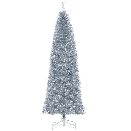 HOMCOM-Albero-di-Natale-Artificiale-Alto-210cm-con-818-Rami-Albero-di-Natale-Slim-con-Base-Rimovibile-in-PET-e-Acciaio-Argento