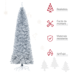 HOMCOM-Albero-di-Natale-Artificiale-Alto-210cm-con-818-Rami-Albero-di-Natale-Slim-con-Base-Rimovibile-in-PET-e-Acciaio-Argento