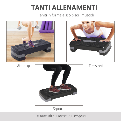 HOMCOM-Step-Fitness-per-Allenamento-a-Casa-e-Palestra-in-PP-con-Altezza-Regolabile-10cm-e-15cm-68x29cm-Nero-e-Grigio