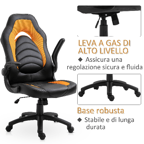 Vinsetto-Poltrona-da-Gaming-o-da-Ufficio-in-Similpelle-Gialla-Braccioli-Pieghevoli-Schienale-e-Altezza-Regolabile-117-127Acm