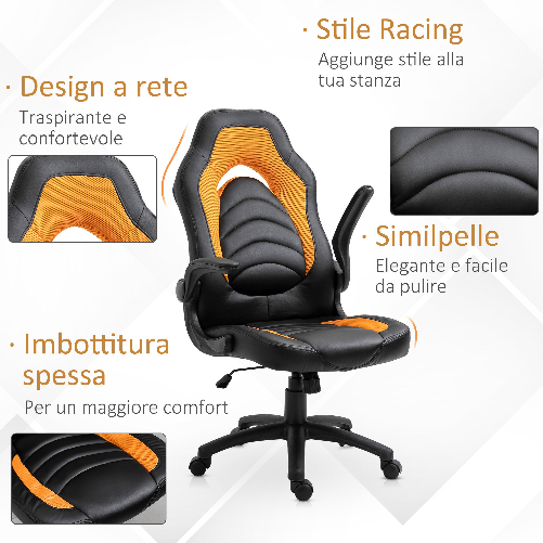 Vinsetto-Poltrona-da-Gaming-o-da-Ufficio-in-Similpelle-Gialla-Braccioli-Pieghevoli-Schienale-e-Altezza-Regolabile-117-127Acm