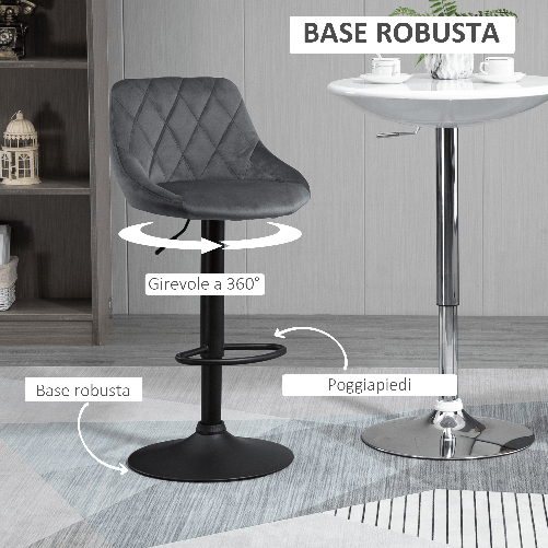 HOMCOM-Set-2-Sgabelli-da-Bar-di-Design-Girevoli-con-Altezza-Regolabile---Grigio-Scuro-Nero