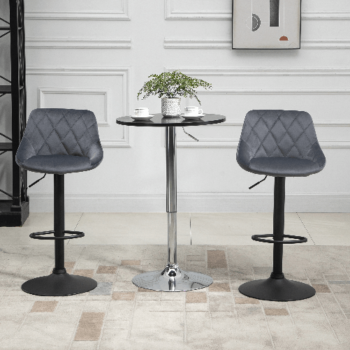 HOMCOM-Set-2-Sgabelli-da-Bar-di-Design-Girevoli-con-Altezza-Regolabile---Grigio-Scuro-Nero