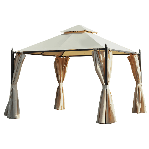 Outsunny-Gazebo-da-Giardino-3-x-3m-con-4-Tende-Laterali-e-Doppio-Tetto-Beige