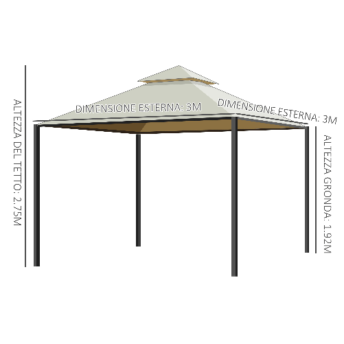 Outsunny-Gazebo-da-Giardino-3-x-3m-con-4-Tende-Laterali-e-Doppio-Tetto-Beige