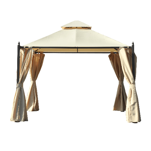 Outsunny-Gazebo-da-Giardino-3-x-3m-con-4-Tende-Laterali-e-Doppio-Tetto-Beige