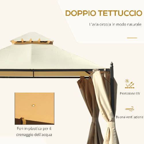 Outsunny-Gazebo-da-Giardino-3-x-3m-con-4-Tende-Laterali-e-Doppio-Tetto-Beige