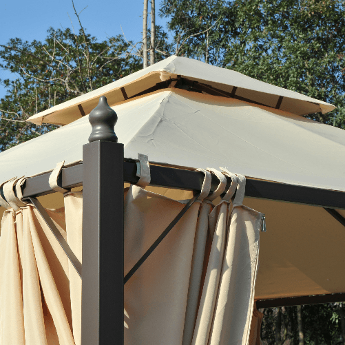 Outsunny-Gazebo-da-Giardino-3-x-3m-con-4-Tende-Laterali-e-Doppio-Tetto-Beige
