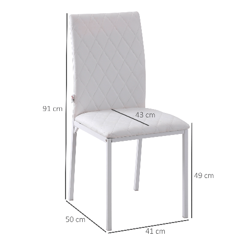 HOMCOM-Set-4-Sedie-Imbottite-per-Sala-da-Pranzo-con-Rivestimento-in-Similpelle-41x50x91cm---Bianco