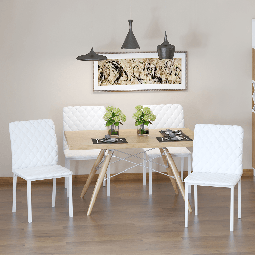 HOMCOM-Set-4-Sedie-Imbottite-per-Sala-da-Pranzo-con-Rivestimento-in-Similpelle-41x50x91cm---Bianco