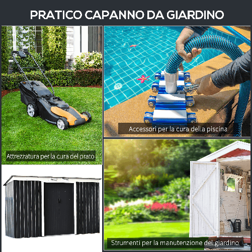 Outsunny-Casetta-da-Giardino-Porta-Utensili-in-Lamiera-di-Acciaio-con-Porte-Scorrevoli-280x130x172cm-Grigio-Nero