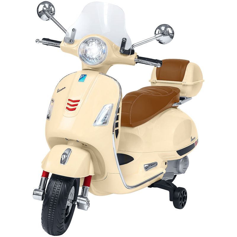 E-Spidko-Vespa-GTS-Super-Sport-a-batteria-12V-colore-crema-mis.-102-x-75-x-51-cm-accensione-con-effetti-sonori-clacson-funzionante-retromarcia-fari-led-anteriori-e-posteriori-sellino-in-pelle-paravento-anteriore-bauletto-porta-oggetti-portata-mas