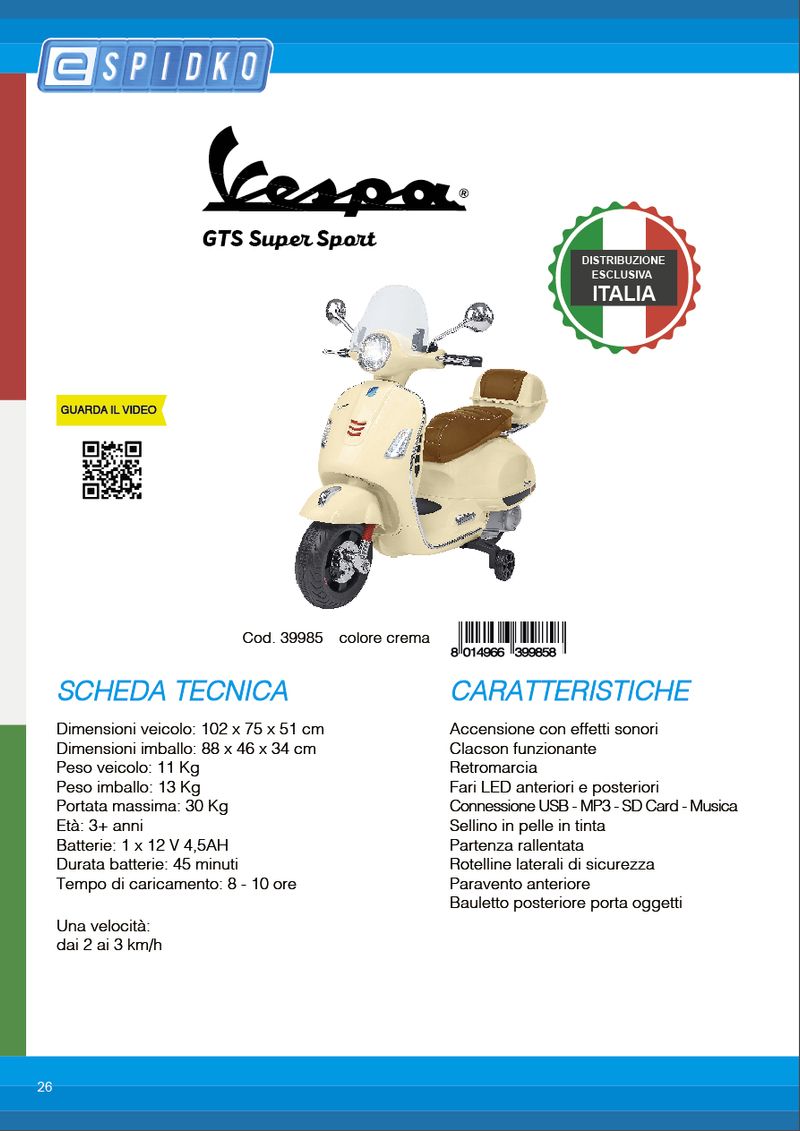 E-Spidko-Vespa-GTS-Super-Sport-a-batteria-12V-colore-crema-mis.-102-x-75-x-51-cm-accensione-con-effetti-sonori-clacson-funzionante-retromarcia-fari-led-anteriori-e-posteriori-sellino-in-pelle-paravento-anteriore-bauletto-porta-oggetti-portata-mas