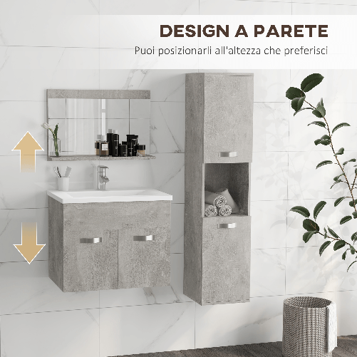 kleankin-Set-Mobili-Bagno-con-Mobile-Lavabo-60cm-e-Lavandino-in-Ceramica-Colonna-Bagno-e-Specchiera-Grigio