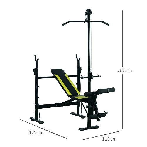 HOMCOM-Panca-Multifunzione-Stazione-Fitness-con-Schienale-Regolabile-su-3-Livelli-Supporto-Gambe-e-Barra-Superiore-175x110x202cm-Nero