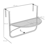 Outsunny-Tavolino-da-Ringhiera-Pieghevole-con-3-Altezze-Regolabili-in-Metallo-60x45x50cm-Bianco