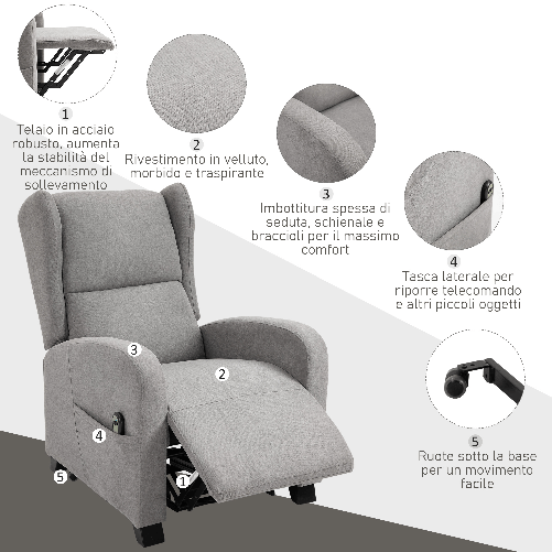 HOMCOM-Poltrona-Relax-Alzapersona-con-Rotelle-Schienale-Reclinabile-160°-con-Telecomando-Incluso-in-Velluto-Grigio