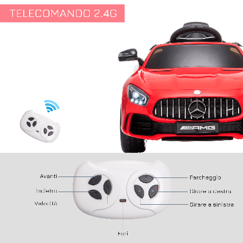 HOMCOM-Macchinina-per-Bambini-Elettrica-12V-con-Licenza-Mercedes-AMG-GTR-Velocita-3-5km-h-105x58x45-cm-Rosso