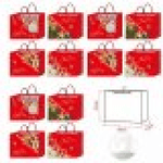 12 Pezzi Sacchetti da Regalo Per Natale Buste Borse Regalo Orizontale Merry Christmas 27X32X11cm Manico In Corda