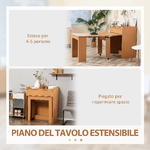 HOMCOM-Tavolo-Pieghevole-da-Pranzo-max-5-Persone-in-Truciolato-e-Acciaio-84x180x100-cm-color-Legno