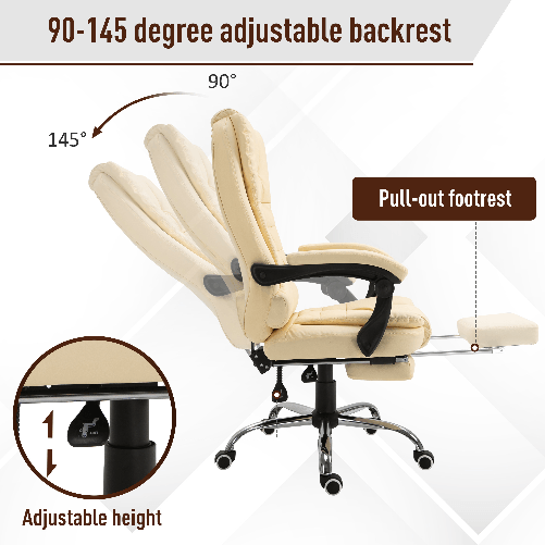 HOMCOM-Poltrona-Presidenziale-in-Similpelle-Bianca-Sedia-da-Ufficio-Regolabile-con-Schienale-Reclinabile-145°-e-Poggiapiedi