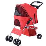 PawHut Passeggino per Animali Domestici Pieghevole, Rosso, 75 x 46 x 94 cm