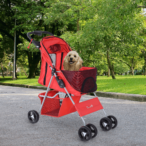 PawHut-Passeggino-per-Animali-Domestici-Pieghevole-Rosso-75-x-46-x-94-cm