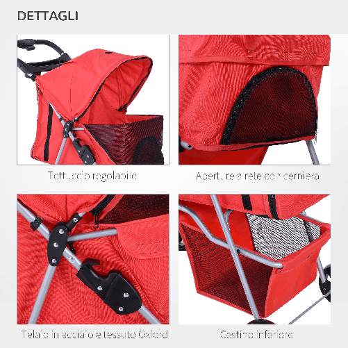 PawHut-Passeggino-per-Animali-Domestici-Pieghevole-Rosso-75-x-46-x-94-cm