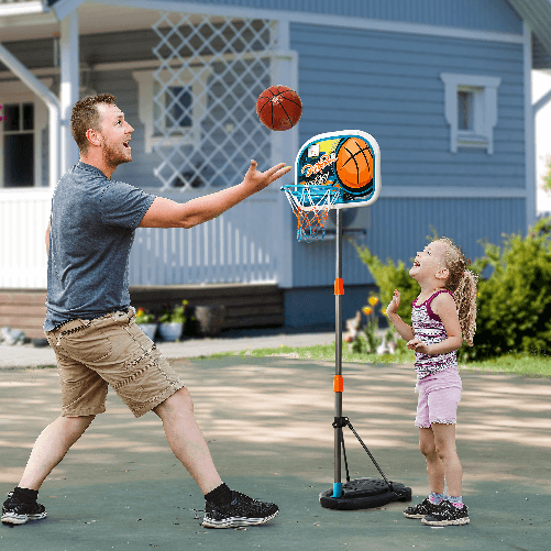 HOMCOM-Set-Canestro-per-Bambini-Regolabile-in-Altezza-con-Palla-da-Basket-Base-e-Pompa-Gonfiaggio-Inclusi