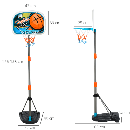 HOMCOM-Set-Canestro-per-Bambini-Regolabile-in-Altezza-con-Palla-da-Basket-Base-e-Pompa-Gonfiaggio-Inclusi