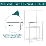 HOMCOM-Stender-Appendiabiti-e-Stendibiancheria-Estensibile-2-Ripiani-Altezza-Regolabile-e-Ruote-88-157x50x95-160cm-Bianco