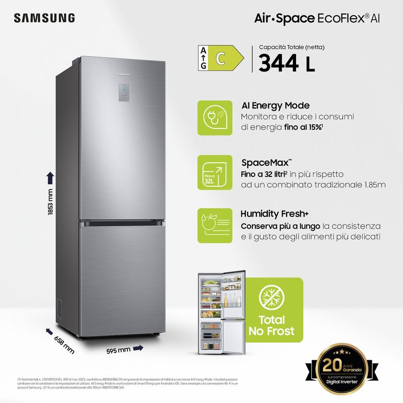 RB34C775CS9-frigorifero-Combinato-EcoFlex-AI-1.85m-344L-Libera-installazione-con-congelatore-Wifi-185m-344-L-con-rivestimento-in-acciaio-inox-Classe-C-Inox