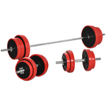 HOMCOM-Set-Bilanciere-e-Dischi-65kg-totali-per-Workout-in-Casa-in-Metallo-Sabbia-di-Ferro-e-Gomma-Rosso