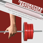 HOMCOM-Set-Bilanciere-e-Dischi-65kg-totali-per-Workout-in-Casa-in-Metallo-Sabbia-di-Ferro-e-Gomma-Rosso