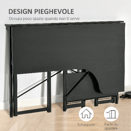 HOMCOM-Scrivania-Angolare-a-Scomparsa-Pieghevole-con-2-Ripiani-Laterali-in-Legno-e-Metallo---Nera