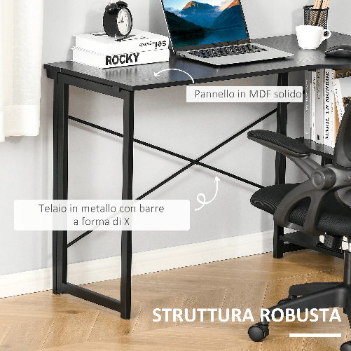 HOMCOM-Scrivania-Angolare-a-Scomparsa-Pieghevole-con-2-Ripiani-Laterali-in-Legno-e-Metallo---Nera
