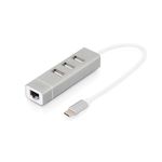 Digitus Hub USB 2.0 3 porte e adattatore LAN Fast Ethernet con connettore Type-C™