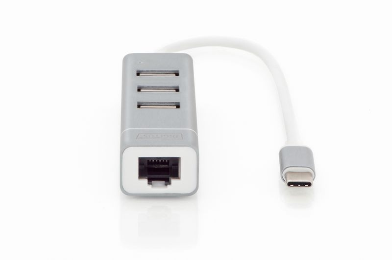 Hub-Con-3-Porte-Usb-2.0-Tipo-A-E-1-Porta-Rete-Rj45-Connettore-Maschio-Tipo-C