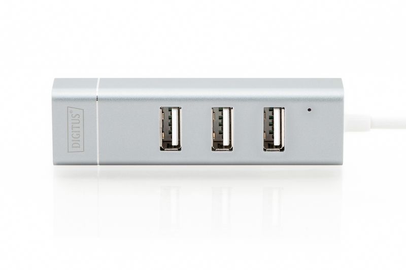 Hub-Con-3-Porte-Usb-2.0-Tipo-A-E-1-Porta-Rete-Rj45-Connettore-Maschio-Tipo-C