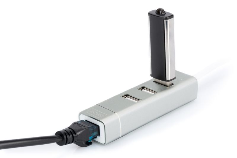 Hub-Con-3-Porte-Usb-2.0-Tipo-A-E-1-Porta-Rete-Rj45-Connettore-Maschio-Tipo-C