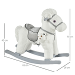 HOMCOM-Cavallo-a-Dondolo-in-Peluche-e-Legno-con-Suoni-e-Orsetto-Incluso-per-Bimbi-da-18-36-Mesi-65x26x55cm-Bianco