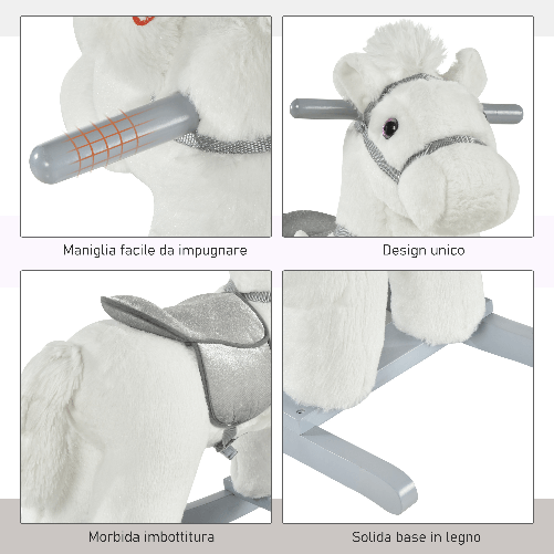 HOMCOM-Cavallo-a-Dondolo-in-Peluche-e-Legno-con-Suoni-e-Orsetto-Incluso-per-Bimbi-da-18-36-Mesi-65x26x55cm-Bianco