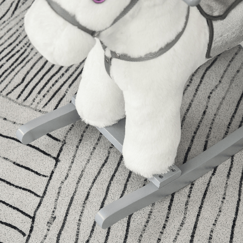 HOMCOM-Cavallo-a-Dondolo-in-Peluche-e-Legno-con-Suoni-e-Orsetto-Incluso-per-Bimbi-da-18-36-Mesi-65x26x55cm-Bianco