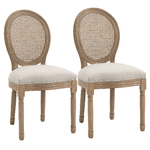 HOMCOM Set 2 Sedie per Soggiorno in Stile Vintage con Schienale Traforato, in Legno e Tessuto, 49x56x96cm, Bianco