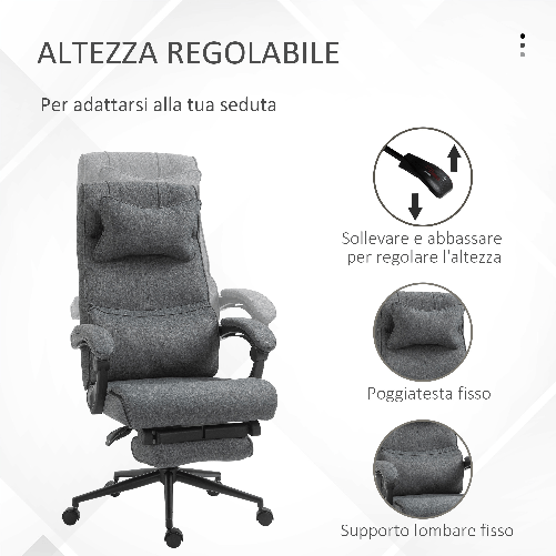 Vinsetto-Sedia-da-Ufficio-Ergonomica-ad-Altezza-Regolabile-con-Braccioli-e-Poggiapiedi-66x70x115-123-cm-Grigia