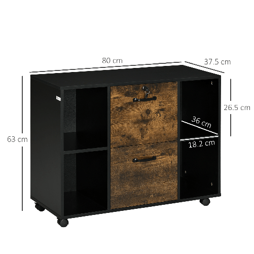 Vinsetto-Mobile-da-Ufficio-2-Cassetti-Porta-Documenti-e-Ripiani-Ruote-con-Blocco-80x40x66cm-Marrone-Rustico